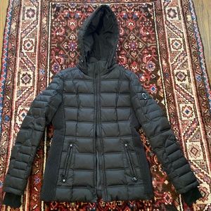 Nautical black puffer jacket with hood size small